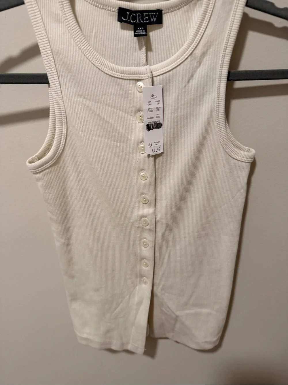 J. Crew Womens Ribbed Button-Front Tank - Black & Cream xxs
